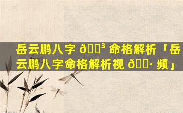 岳云鹏八字 🐳 命格解析「岳云鹏八字命格解析视 🕷 频」